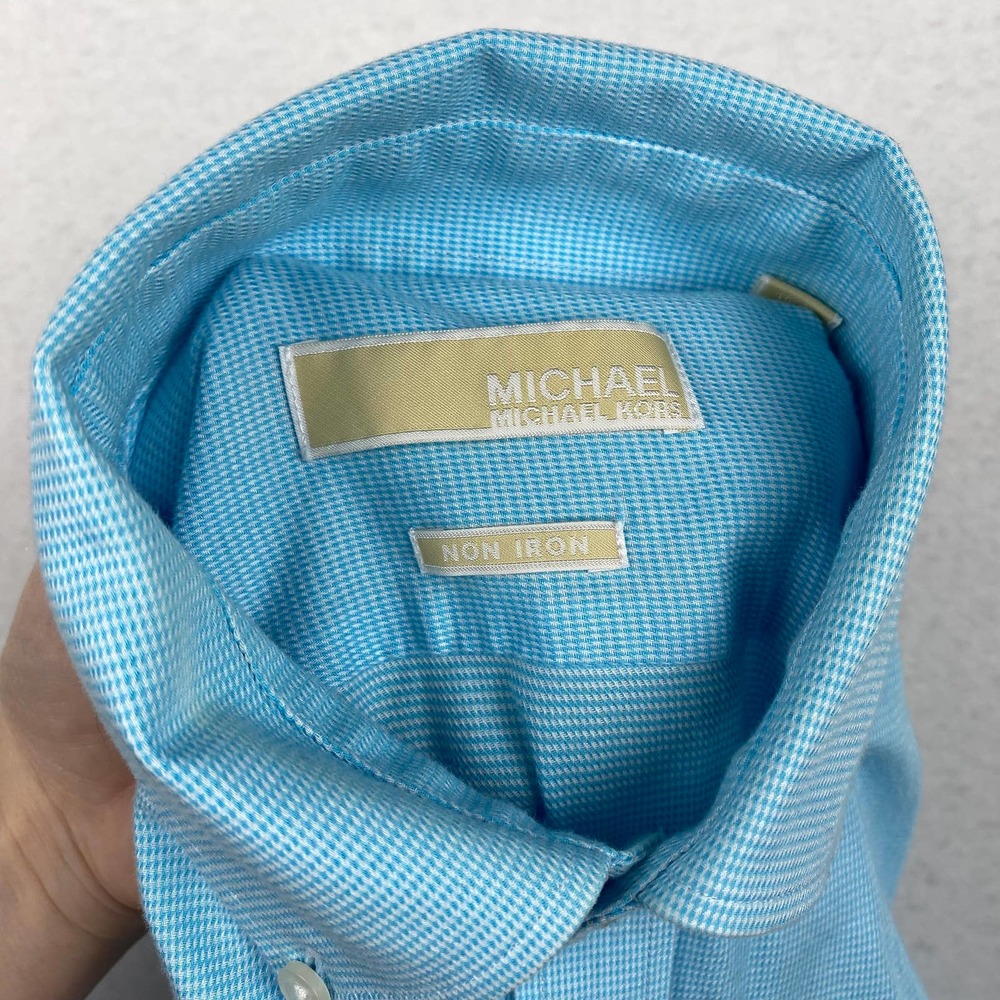 Michael Kors Men's Size 14.5 Blue Non Iron Long Sleeve Button Down Dress Shirt - Picture 8 of 10